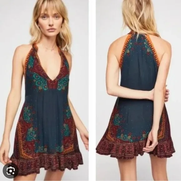 Free People Backless Dress - Deep Blue and Rich Brown - Picture 1 of 6